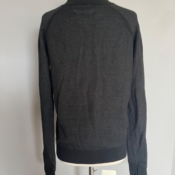 Lululemon Ribbon Detail‎ Full Zip Black Cotton Collared Popcorn Jacket Sweater - Picture 2 of 9